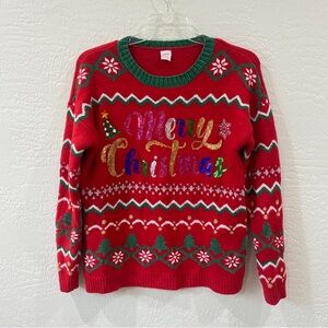 Holiday time - Festive Red Christmas Sweater - sequined - sz L 12-14